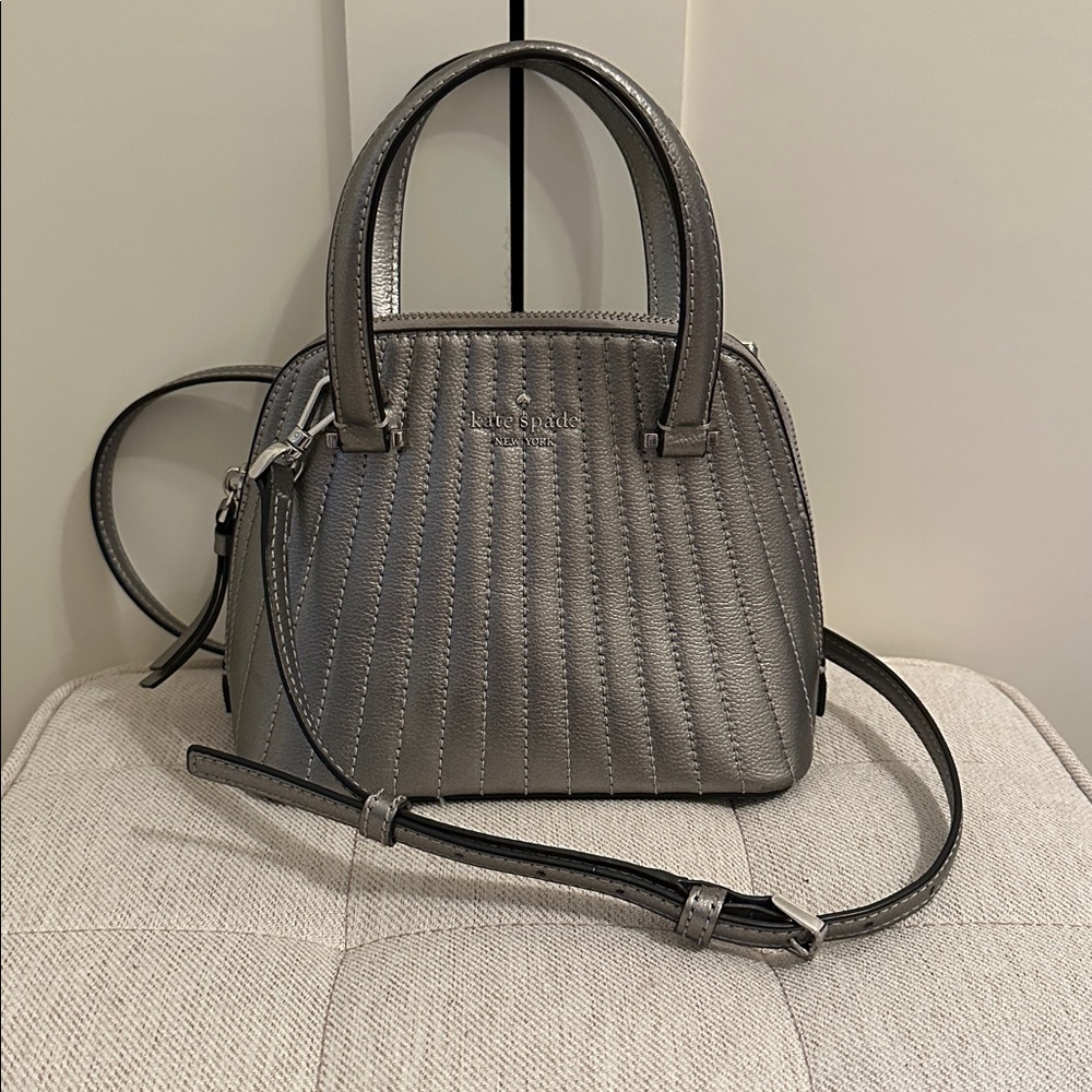 Kate Spade Patterson Drive Silver Quilted Leather Indie Evening Mini Dome Bag
